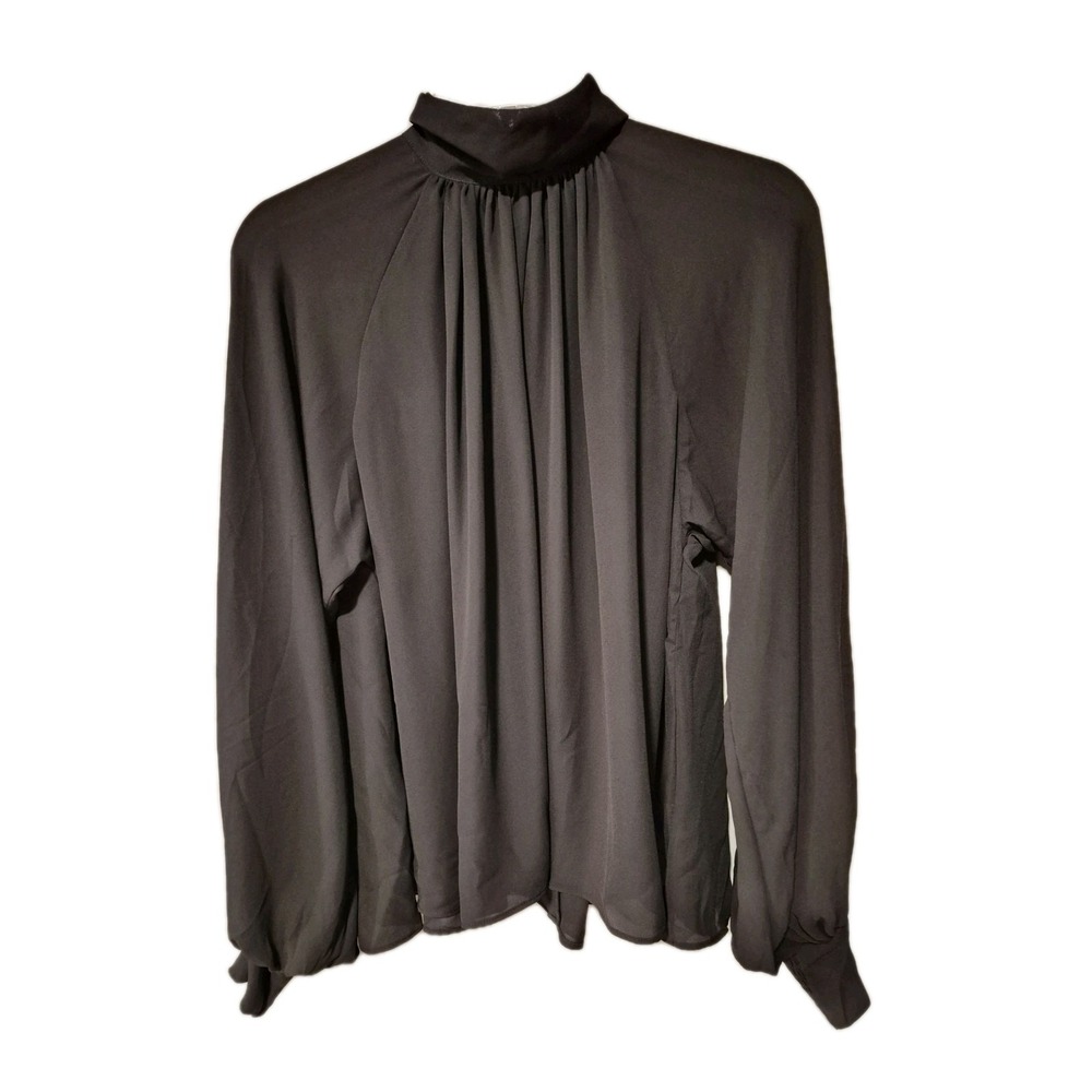 NWT Madewell Mockneck Ruffle Blouse Sheer Long Sleeve Top Black Size S Coquette